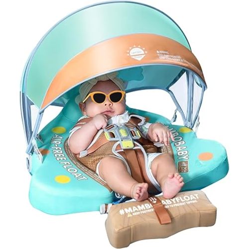 Mambobaby Float with Tail and Canopy Non-Inflatable Baby Swim Float Mambo Float Smart Swim Trainer Infant Swim Pool Float Swim Ring for 3-24months Girls Boys