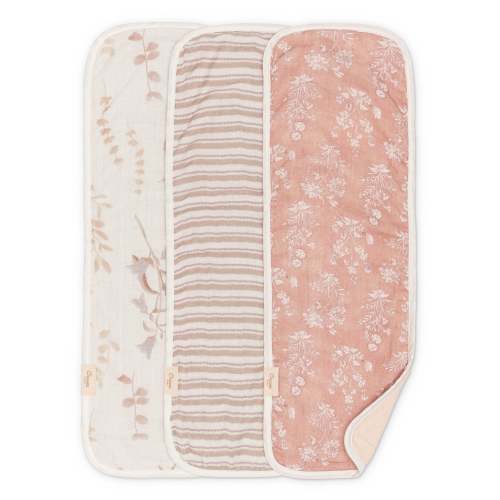 Violet Floral Cotton Muslin Baby Burp Cloth Set (3 Pack)