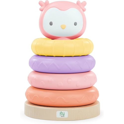 Ingenuity: ity by Ingenuity Cutie Stacks - Baby Stacking Rings Toy, 4 BPA-Free Rings, Faux Wood Stand, Owl Topper, Ages 6+ Months and Up - Nally