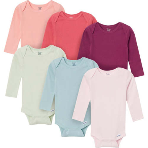 6-Pack Baby Girls Pink, Purple and Green Long Sleeve Bodysuits