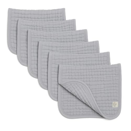Lululamb Premium 100% Muslin Cotton Burp Cloths 20" x 10", 6 Layer Large, 6 Pack, Absorbent for Baby Drool and Messes – Plush, Non-Irritating & Delicate Baby Burp Cloths for Boys & Girls (Cloud Gray)