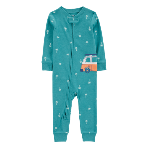 Toddler Boy Car Palm Tree Snug Fit Cotton Footless 1-Piece Pajamas - Turquoise
