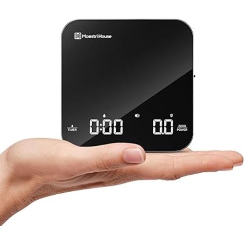 Maestri House Mini Coffee Scale with Timer, USB-C Rechargeable Espresso Scale, 2kg/0.1g Accurate Scale for Espresso and Pour-Over Coffee, Portable Digital Kitchen Scale with Auto Timer (Black&Silver)
