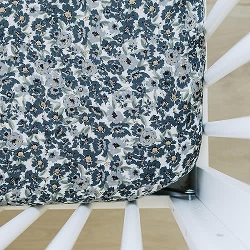 Liberty Floral Muslin Crib Sheet by Mebie Baby, Soft and Breathable Bed Sheets for Babies, Modern Neutral Bedding for Cribs, Standard Crib Mattress Fitted Sheet, Great for Boy or Girl Room or Nursery