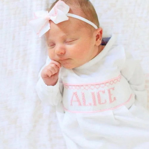 Pink Baby Snuggles - Custom Smocked Pima Gown and Hat