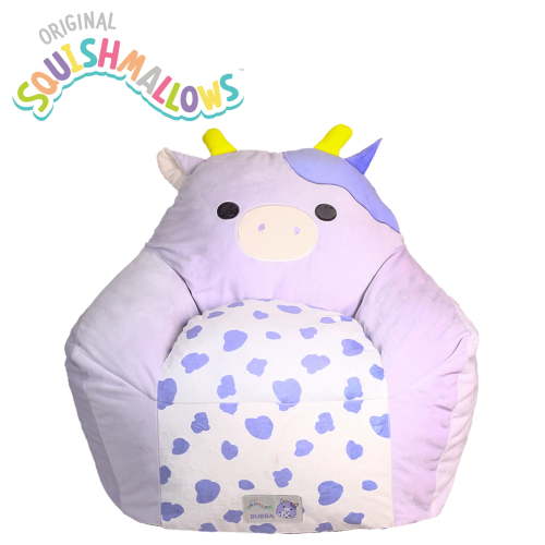 Squishmallows Official Bubba Bean Bag Chair - 30 in Wide Kids Squishy Soft Chair, Purple/White