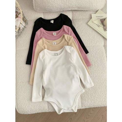 SHEIN LMoss Kids 4pcs LMoss Newborn Baby Girl Knit Elastic Solid Color Open Crotch Romper Set, Autumn/Winter , Basics | SHEIN USA