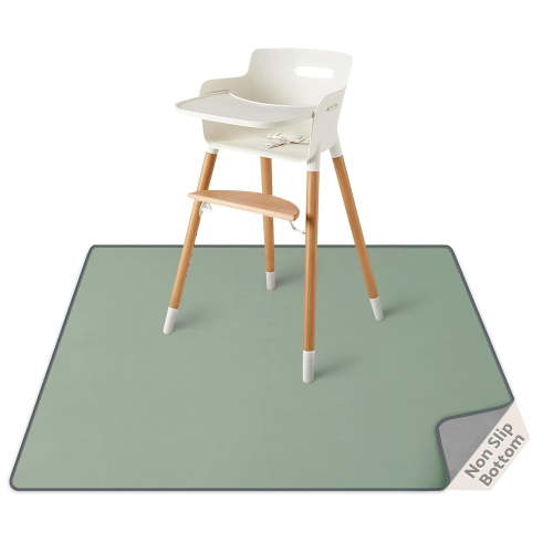 Baby Splat Mat for Under High Chair, 50.4 x 50.4 Inch Wipeable Splash Mat, Waterproof and Washable, Anti-Slip Floor Protector, Sage Green