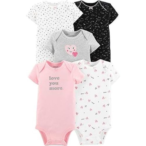 Carter's Baby Girls' 5 Pack Bodysuits (Ivory/Pink/Hearts, 6 Months)