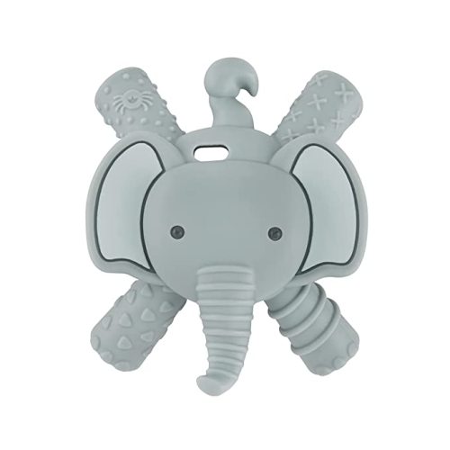Itzy Ritzy - Ritzy Teether for Molars - Massages Sore Gums & Reaches Back Molars - Silicone Baby Teething Toy with Multiple Textures & Flexible Design - Teething Relief for 3 Months & Up (Elephant)