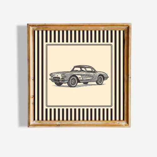 Vintage Car Poster – Black & Cream Classic Auto Wall Art Print