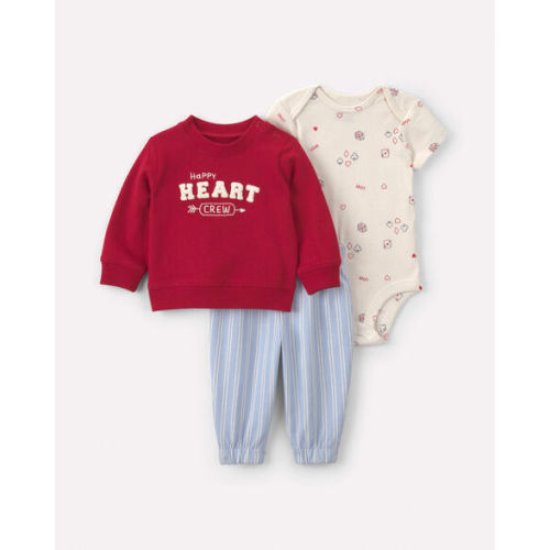 Baby Boy 3-Piece 'Happy Heart Crew' Layering Set - Red/White/Blue | Carter's