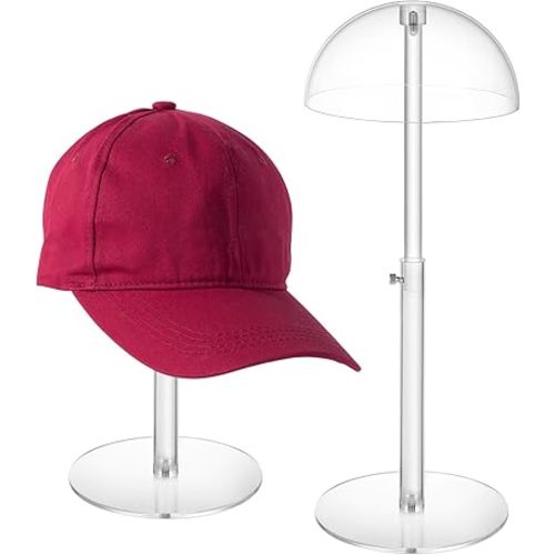 Clear Acrylic Hat Display Stand Height Adjustable, Countertop Hat Holder for Baseball Caps Cowboy, Wig Head Counter Stand for Closet (PATENT PENDING)