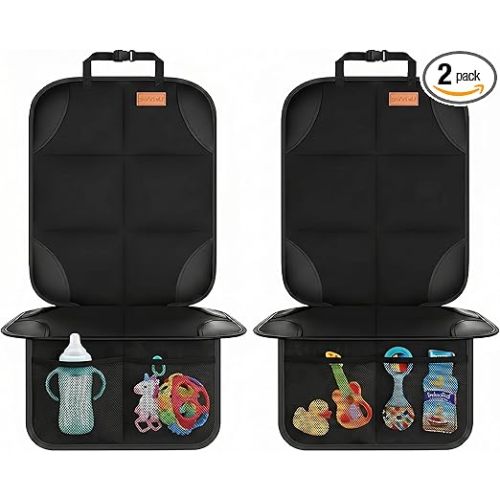 SMART ELF Car Seat Protector, 2Pack Seat Protector Protect Child Seats with Thickest Padding and Non-Slip Backing Mesh Pockets for Baby and Pet,Sedan SUV Truck (Black)