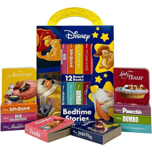 Disney Lion King, Lilo & Stitch, and More! – Bedtime Stories My First Library Board Book Block 12-Book Set - First Words, Alphabet, Numbers, and More! - PI Kids
