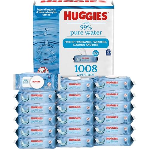 Huggies 99% Pure Water Baby Wipes, Unscented, flip-top packs, Packaging May Vary, 168 Count (Pack of 6)