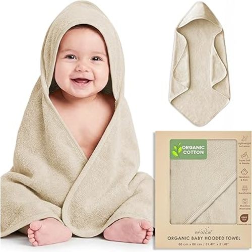 100% Organic Cotton Plush Woven Hooded Baby Bath Towels - Soft and Absorbent 31x31 Inches for Newborns and Kids, Baby Hood Towels for Newborn, Premium Infant Towels (Moos Green)