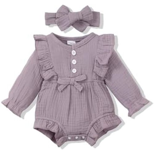 Renotemy Newborn Infant Baby Girl Clothes Cotton Linen Rompers Solid Ruffle Jumpsuits Infant Baby Clothes Girl