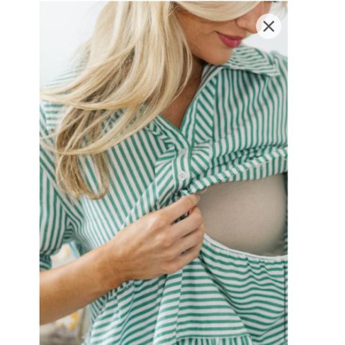 NURSING COLLECTION: All You Need To Hear Dark Green Striped Babydoll Dress