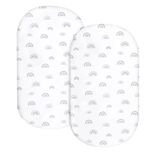 Bassinet Sheet Set 2 Pack Fitted Universal Microfiber Soft Cradle Sheets for Hourglass Rectangle and Oval Bassinet Mattress, Rainbow Bassinet Sheets for Girls and Boys