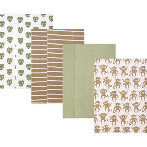 Hudson Baby Infant Boys Cotton Flannel Burp Cloths 4-Pack, Monkey, One Size