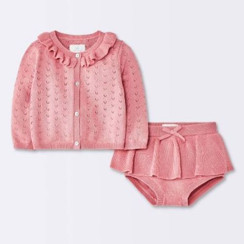 Baby Girls' Cardigan Sweater and Skirt Set - Cloud Island™ Rose Pink 6-9M