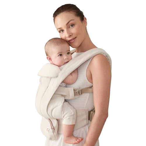 Ergobaby Omni Deluxe Baby Carrier for Newborn to Toddlers 0-48 Months | 4-Position Natural Linen Baby Carrier with Ergonomic Support, Storage Pockets, and Sun Hood, Fits 7-45 lbs, Natural Linen