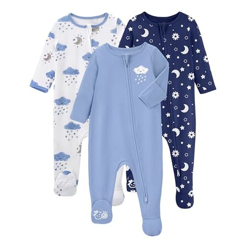 Yoofoss Baby Pajamas 100% Cotton Baby Sleepers for Newborn 0-3 3-6 6-9 Months Boys Girls Clothes 3Pack Soft Footed PJs