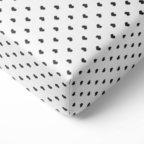 Bacati - Hearts Black Muslin 100 percent Cotton Universal Baby US Standard Crib or Toddler Bed Fitted Sheet