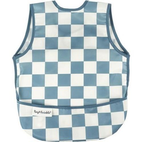 Tiny Twinkle Mess-Proof and Waterproof Baby Bib/Apron, Machine Washable and BPA-Free (Blue Checkers, Small 6-24 Months)