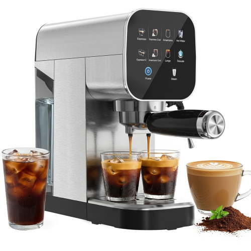 Espresso Machine with Cold Brew, 20 Bar Coffee Maker Machine with Steam Milk Frother, Patbrela LED Touch Screen, Cappuccino/Latte/Mocha for Home
