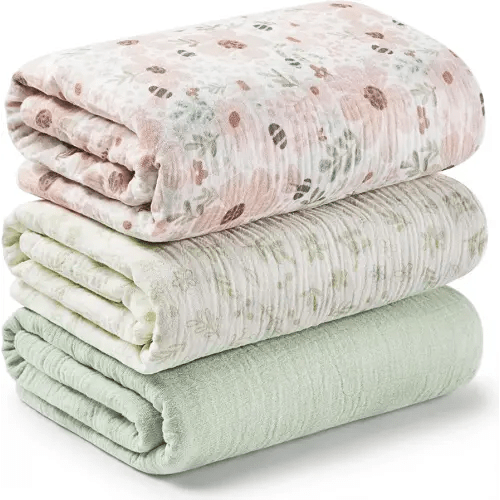 3pk Muslin Swaddle Blankets for Newborns Boys, Girls (Flora Vale, 47x47)