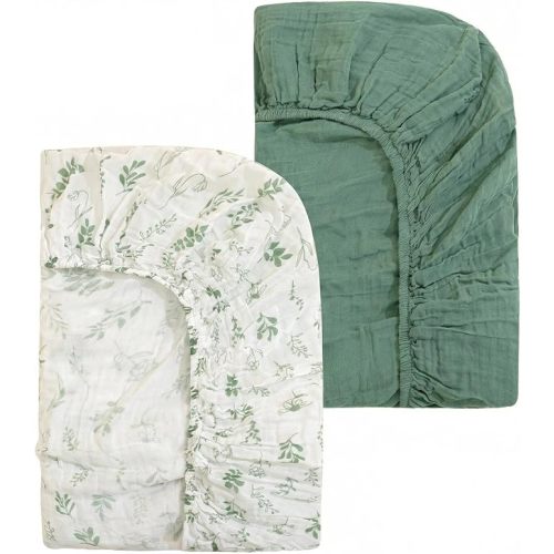 2 Pack Muslin Crib Sheets for Boys Girls 52"x28", Organic Cotton Fitted Baby Crib Sheet Soft and Breathable for Standard Crib Mattress & Toddler Mattress Bedding Set