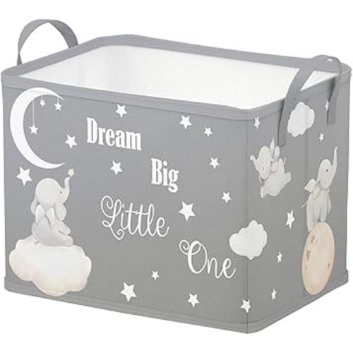 Runtoo Elephant Animal Nursery Decor Baby Basket Dream Big Little One Baby Shower Decorations Gift Basket Toddler Toy Box Laundry Hamper Closet Storage Bins