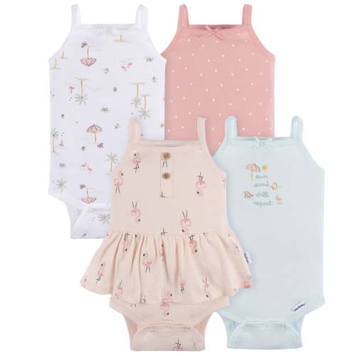 Gerber Baby Girl Sleeveless Onesies, 4-Pack, Sizes 0/3 Months - 24 Months