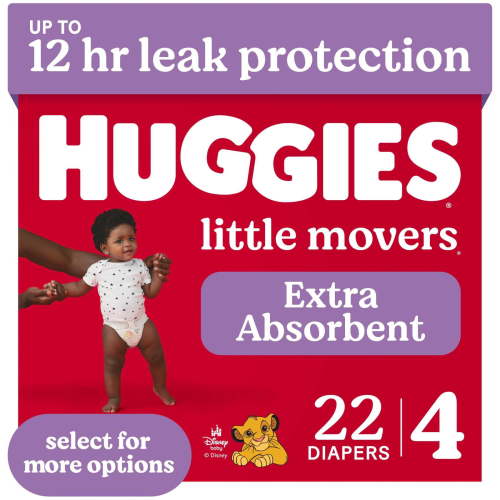 Huggies Little Movers Baby Diapers, Size 4 (22-37 lbs), 22 Count (Select for More)