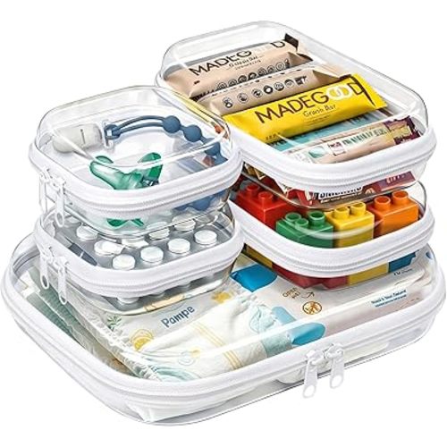 5 Pack Diaper Bag Organizer Pouches, Clear Hard Shell Zipper Cases for Baby Travel Essentials, Waterproof Storage Box for Pacifier Snacks Toys Wipes Clothes, Makeup Bag, Lego Toy Storage, Toiletry Bag