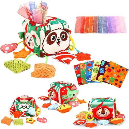 YOGINGO Montessori Toys for 1 Year Old - Tissue Box Baby Toys, Soft Stuffed High Contrast Crinkle Infant Sensory Toys, Boys&Girls Kids Early Learning Gifts