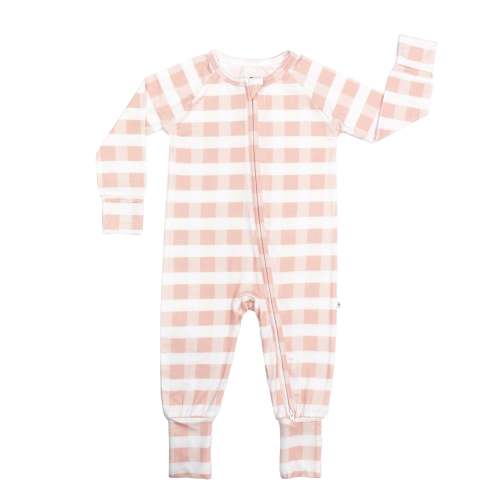 Pink Gingham Bamboo Convertible Footie Romper