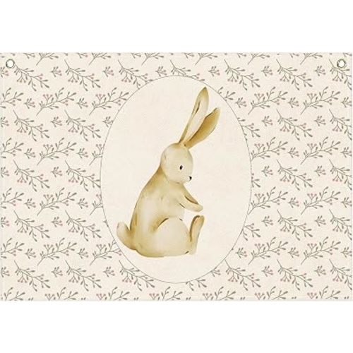 Rabbit Themed Nursery Rectangular Canvas Banner-Flag Wall Sign Decor for Boys Girls Toddler Kids,Baby Room Playroom Reading Room Bedroom Decor-Easter Baby Shower Birthday Christmas Gift