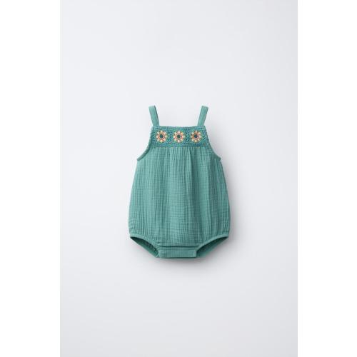 TEXTURED CROCHET KNIT ROMPER - Sea green | ZARA United States
