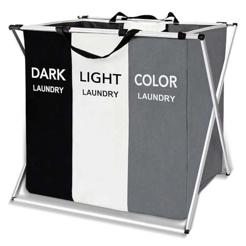 Torio Collapsible Laundry Basket, 3-Compartment Freestanding Clothes Hamper with Reinforced Handles, Large Capacity Waterproof for Bedroom College Dorm