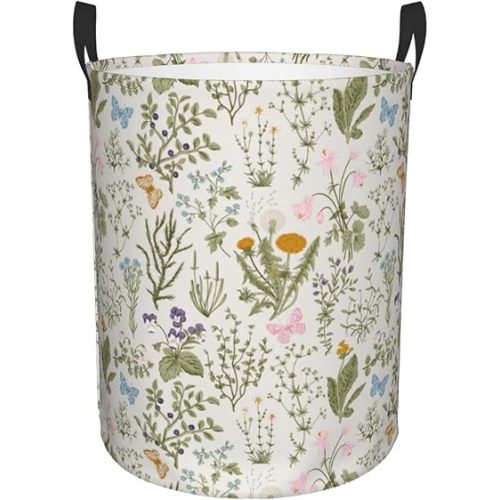 Boho Green Beige Floral Large Laundry Basket Home Decor Laundry Hamper With Handles Collapsible Laundry Baskets Waterproof Dirty Clothes Hamper Storage Basket Toy Bins For Room Bathroom Bedroom Decor