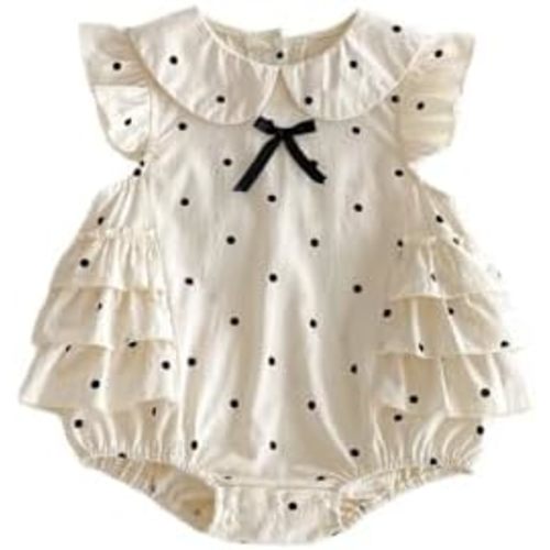 Toddler Baby Girl Bubble Romper Bow Dot Print Flying Sleeve Doll Collar Jumpsuit Cute Summer Spring Clothes