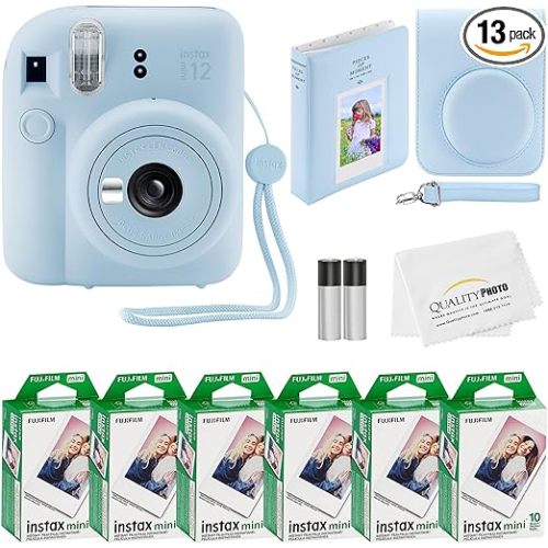 Fujifilm Instax Mini 12 Instant Camera + 60 Photo Prints + Quality Photo Value Bundle, Case, Decoration Stickers, Frames, Photo Album, (Pastel Blue)
