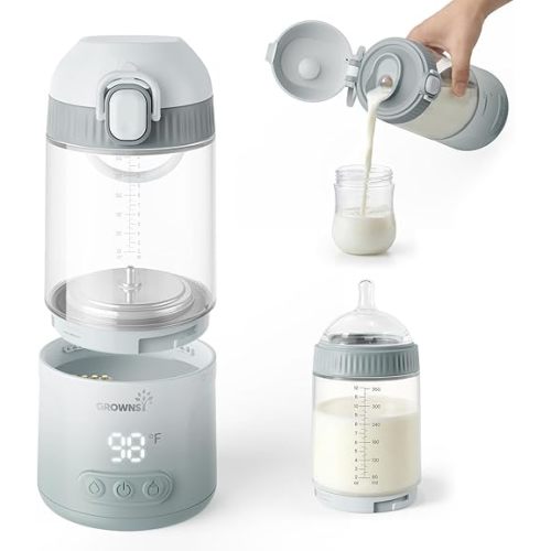 Grownsy Portable Bottle Warmer, Detachable Travel Milk Warmer with Nipple for Direct Feeding, Dual Heating Modes for Breastmilk & Water, Fast Baby Bottle Warmer on the go, Long Battery Life,Baby Stuff