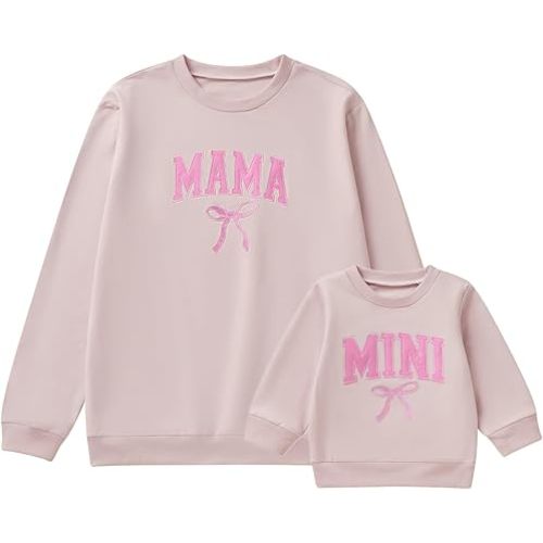 Mommy and Me - Conjunto familiar de manga larga con cuello redondo y estampado de letras