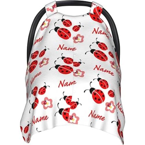 Personalized Lady Bug Baby Car Seat Canopy with Name, Custom Light Weight Minky Covers for Baby Boy Girl, Nursing Breastfeeding Stroller Cover Canopies for Newborn
