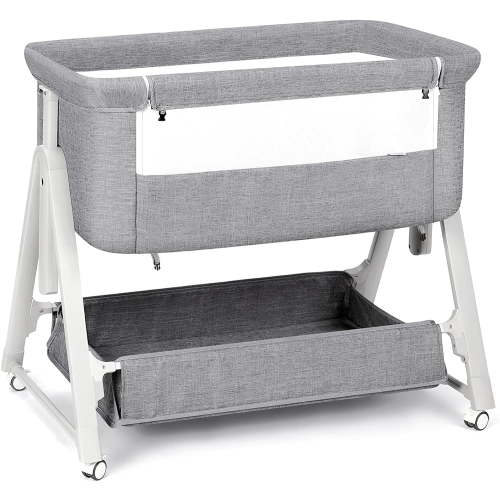 Cowiewie Safe Infant Bed, Portable Newborn Bassinet with Wheels, Storage, Travel Bag for 0-6 Months, Gray