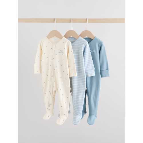 Blue Baby Two Way Zip Sleepsuits 3 Pack (0-2yrs)
